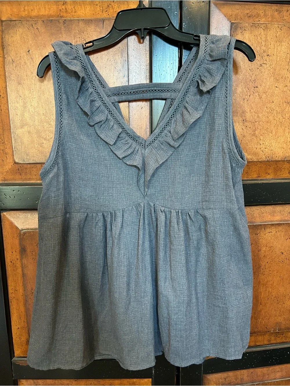 Doe & Rae Slate Blue Ruffle V-Neck Camisole - Picture 1 of 3